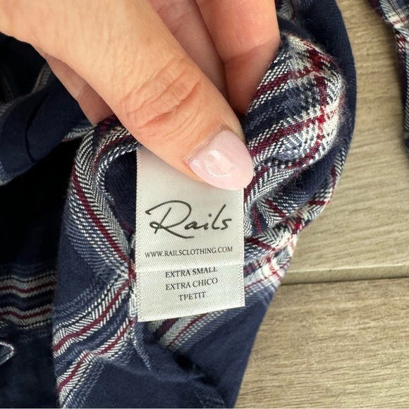 Rails Women’s Blair Plaid Mini Shirt Dress Flannel Navy Tie Waist Long Sleeve XS - Picture 7 of 8